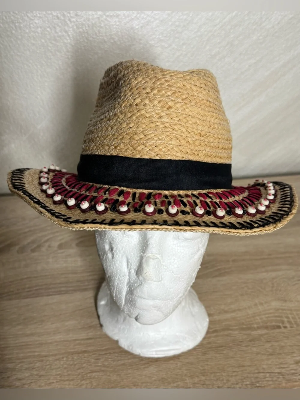 Tory Burch natural straw panama fedora boho hat OS